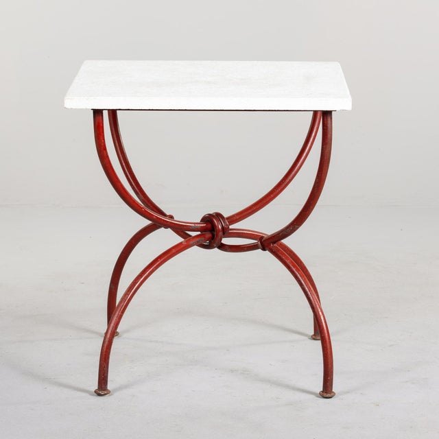 Vintage Table With Limestone Top and Red Metal Base For Sale - Image 4 of 10