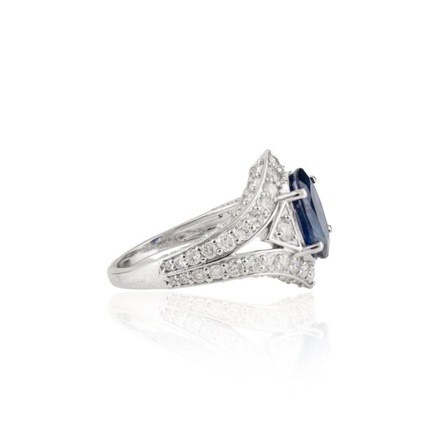 Not Yet Made - Made To Order 1920s Style 2.6 Ct Deep Blue Sapphire Art Deco Diamond Ring Size 5 in 14k White Gold For Sale - Image 5 of 16