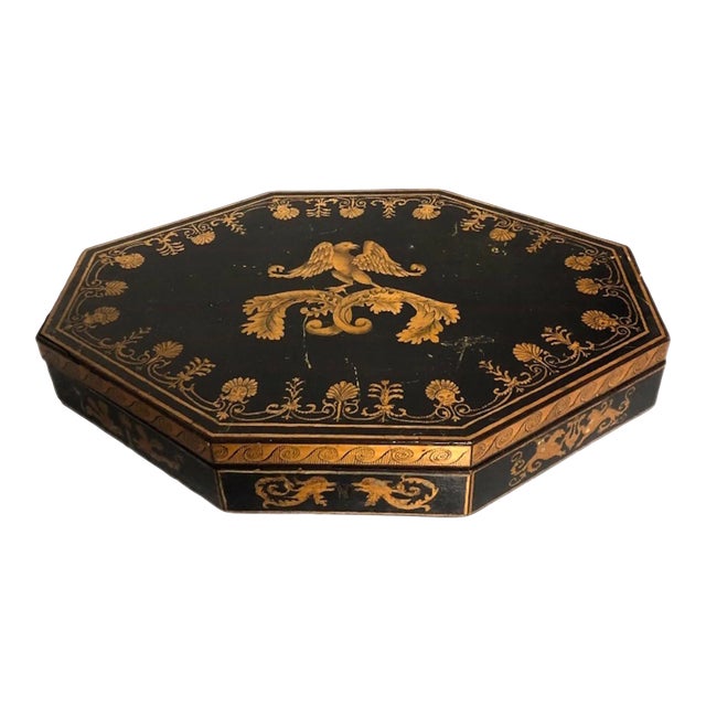 English Regency Octagonal Penwork Decorated Box For Sale