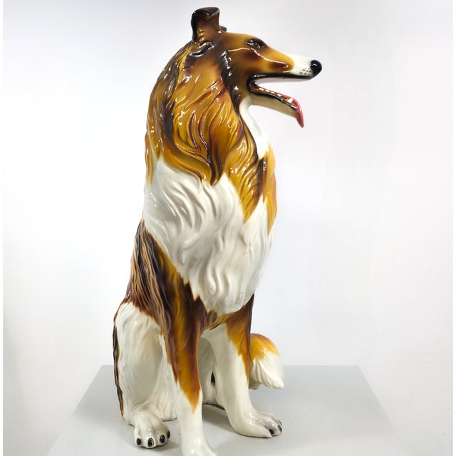 Italian Porcelain Collie Dog Statue, 1970s, in Very Good conditions. Designed 1970 to 1979