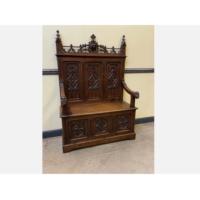 Antique Neo-Gothic Sensational Chest Bench, 1880 For Sale - Image 9 of 14