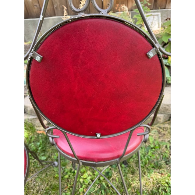 1960s Syd Leach Wrought Iron Bistro Set With Pink Vinyl Chairs For Sale - Image 9 of 14