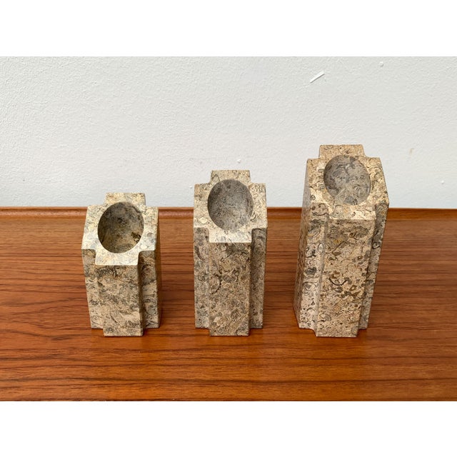 Vintage Postmodern Brutalist Candle Holders in Stone, 1980s, Set of 3 For Sale - Image 13 of 18