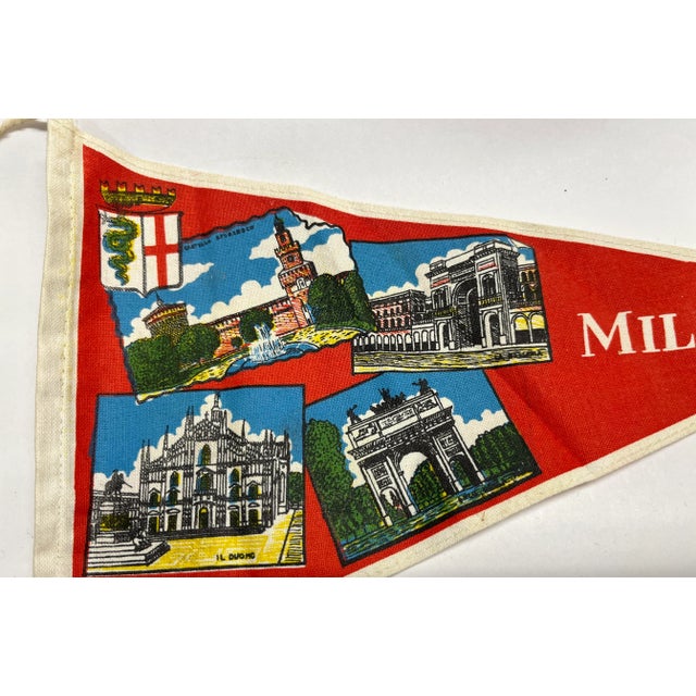 Vintage fabric textile Milano Italy banner. Shows Il Duomo and other sites of interest.