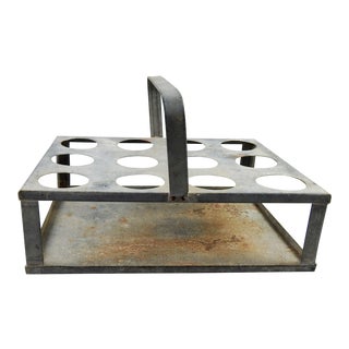 Vintage Galvanized Metal Bottle Carrier For Sale