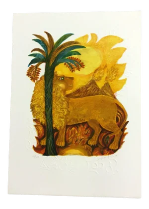 Mid Century Modern Unframed Leo Lion Judith Bledsoe Hand Signed Lithograph