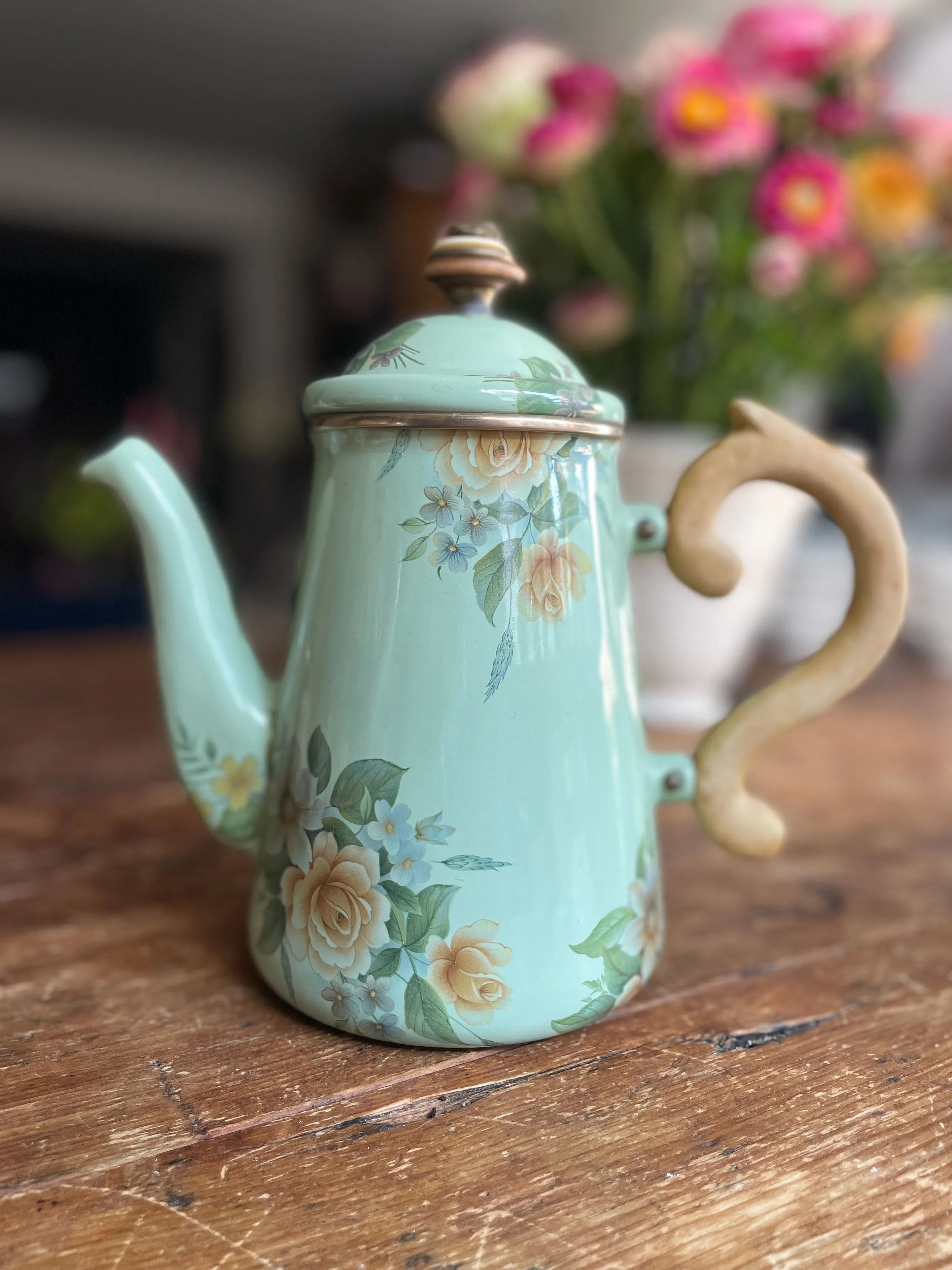 Vintage 1980's Mackenzie-Childs Floral Enamel Trio (Coffee Pot