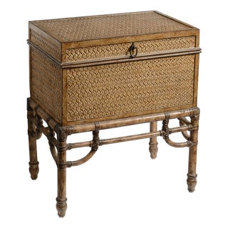 Vintage Faux Bamboo Trunk on Stand With Compartment For Sale