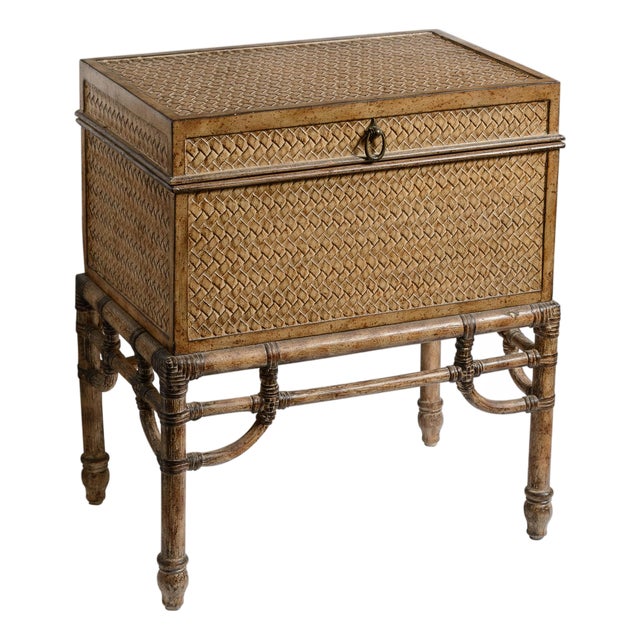Vintage Faux Bamboo Trunk on Stand With Compartment For Sale