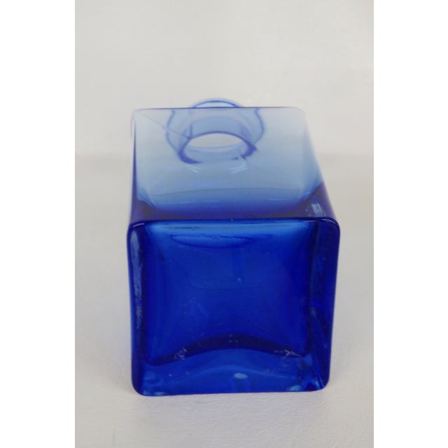 Blue Cobalt Blue Vase Squared Glass W Ombre Gradient Mid Century Modern Bottle 4744b For Sale - Image 8 of 10
