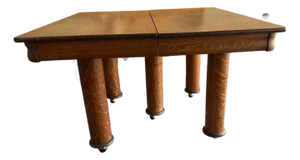 Antique Victorian Style Tiger Oak Table, Square Dining Table With Leaves on Casters