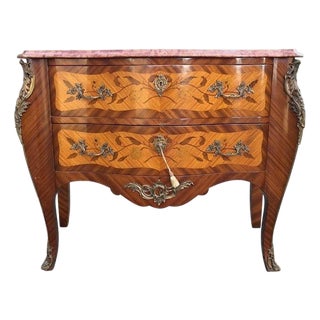 1900s French Louis XVI Fruitwood Marble Commode 1pc For Sale
