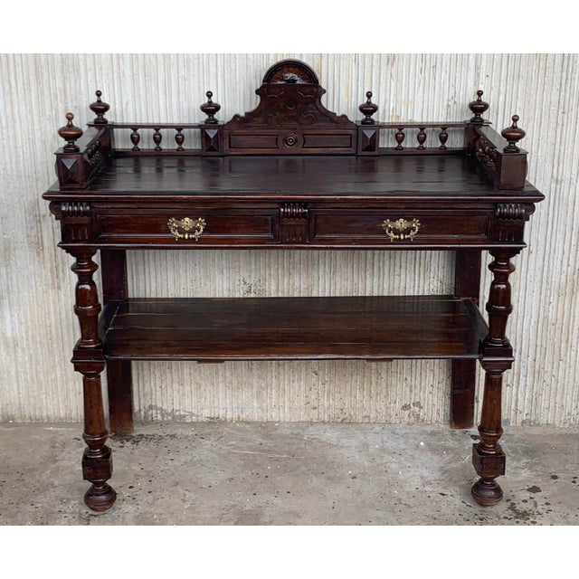 Victorian Antique Victorian Carved Oak Serving Table For Sale - Image 3 of 11
