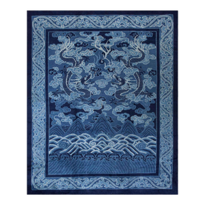 Fantabulous Tone of Blue Background Color in a Chinoiserie Pattern Antique Chinese Peking Rug