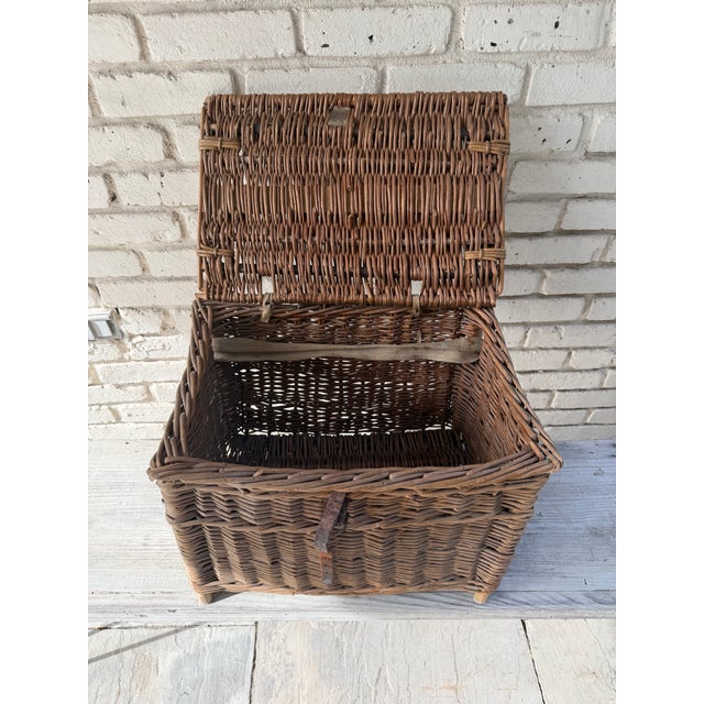 Wood Vintage Wicker Fishing Basket For Sale - Image 7 of 7