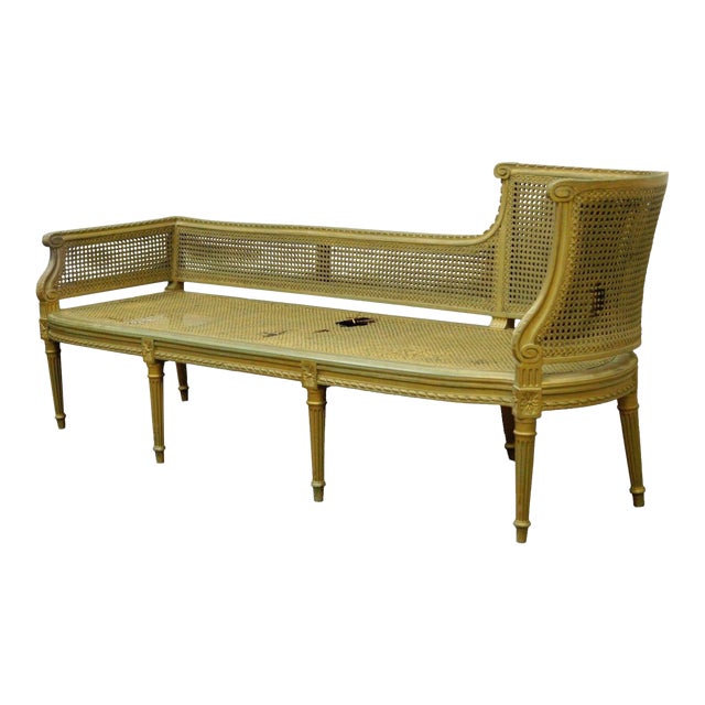 Antique French Louis Xvi Style Caned Chaise Lounge Recamier