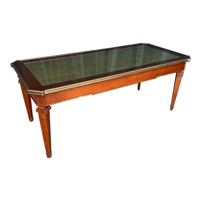 Italian Neoclassical Coffee Table, 1940s, Carved Mahogany With Gilt Panel Top For Sale
