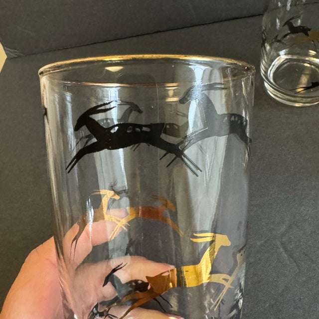 Mid-Century Modern Mid Century Modern Gazelle Glasses Gold & Black Vintage Barware Set of 6 For Sale - Image 3 of 8