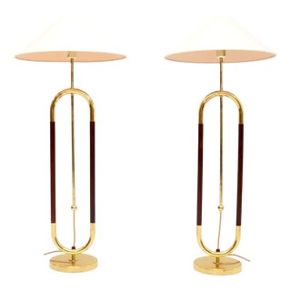 Vintage Swedish Brass and Birch Floor Lamps from Bergboms, 1970s, Set of 2 For Sale