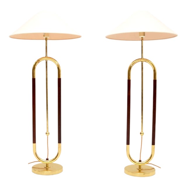 Vintage Swedish Brass and Birch Floor Lamps from Bergboms, 1970s, Set of 2 For Sale