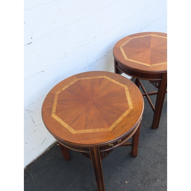 Brown Lane Hollywood Regency Inlay Side End Tables a Pair 3739 For Sale - Image 8 of 18