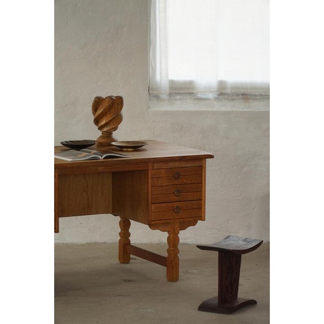 Brutalist Mid-Century Modern Danish Freestanding Desk in Oak attributed to Henning Kjærnulf, 1950s For Sale - Image 3 of 18