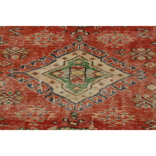 Vintage Distressed Rug in Red With Green and Beige Medallions, by Rug & Kilim For Sale In New York - Image 6 of 7