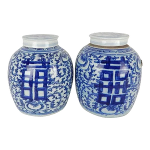 Late 19th-Century Pair of Double Happiness Ginger Jars