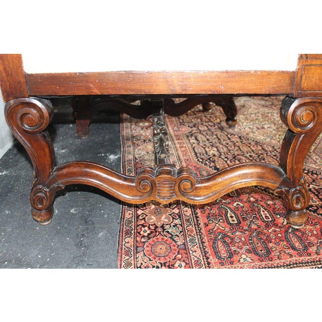 Antique French Louis XIV Style Carved Walnut Ivory White Arm Chairs - Set of 2 For Sale - Image 18 of 18