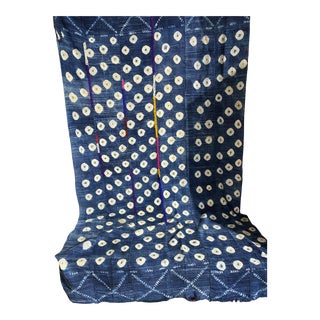 Vintage Mali Indigo Mud Cloth Textile 35" by 62" For Sale
