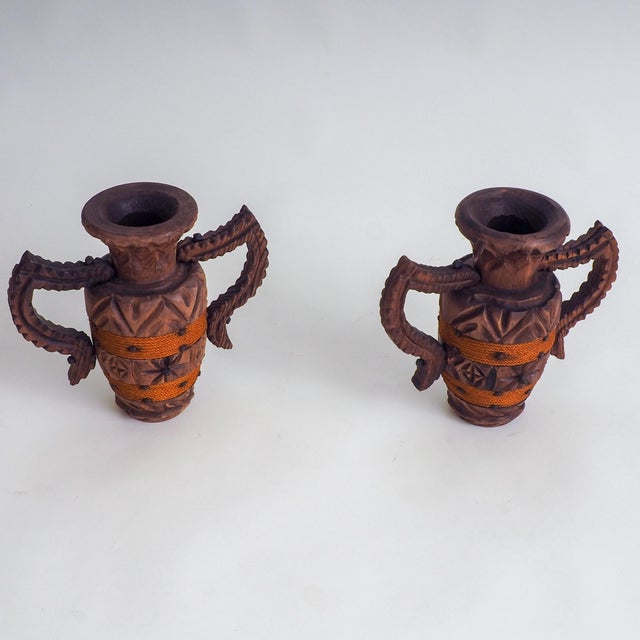 Spanish Brutalist Vases in Wood, 1970s, Set of 2 For Sale - Image 6 of 15