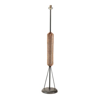 French Iron Rattan Floor Lamp Circa 1950 For Sale