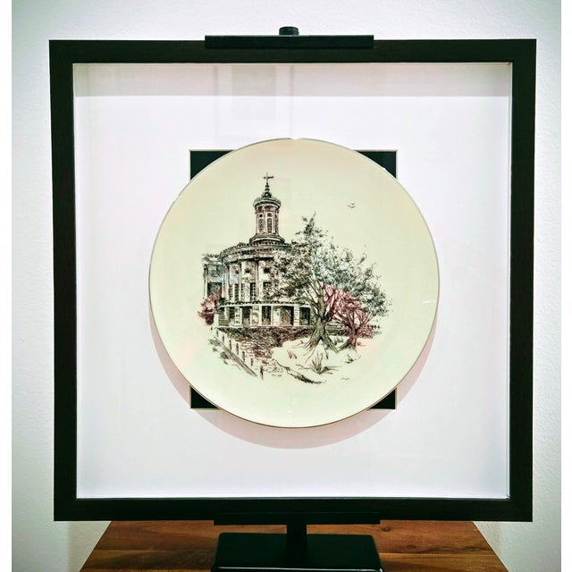 Framed Lenox porcelain collector plate featuring "The Old Philadelphia Exchange, 1834,” seventh plate in a special series...