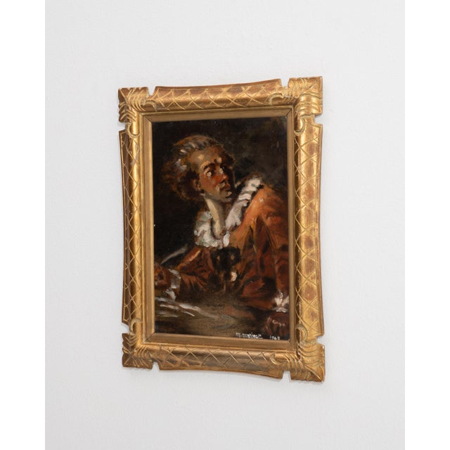 1940s France Amber Canvas Painting For Sale - Image 10 of 16