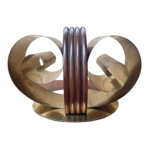 1930's Art Deco Twin Scroll Brass and Walnut Bookend