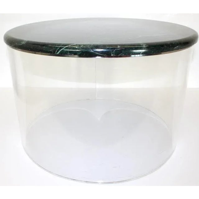 Mid 20th Century Lucite Cylinder Coffee Table With Green Stone Top For Sale - Image 5 of 5
