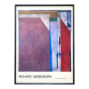 Richard Diebenkorn Vintage 1975 Abstract Expressionist Lithograph Print Large Framed Museum Poster " Ocean Park No. 70 " 1974