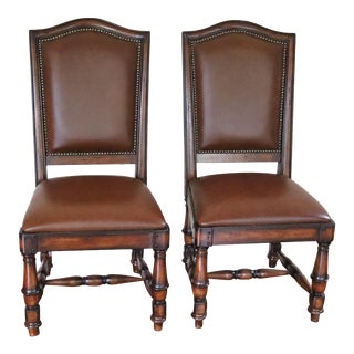 Set of Two Vintage Mid Century Modern Wynterhall Leather Dining Chairs by Hooker For Sale