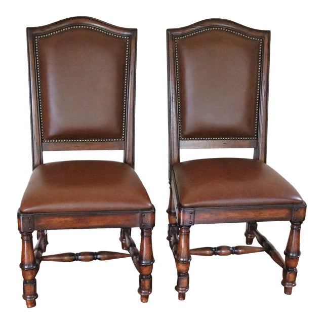 Set of Two Vintage Mid Century Modern Wynterhall Leather Dining Chairs by Hooker For Sale