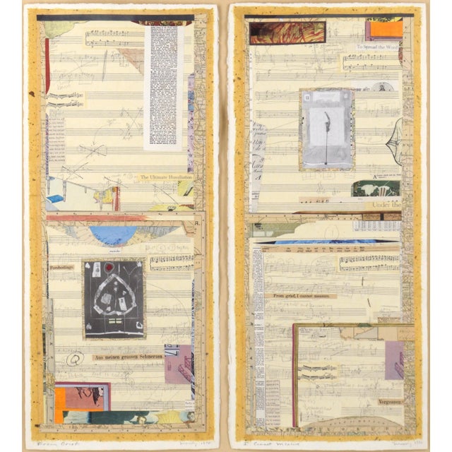 Intricate and layered two-part composition by notable collage artist Graham Moody (American, b. 19XX). Two vertical panels...