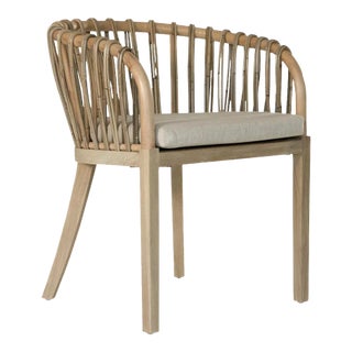 Natural Rattan and Teak Dining Chair For Sale