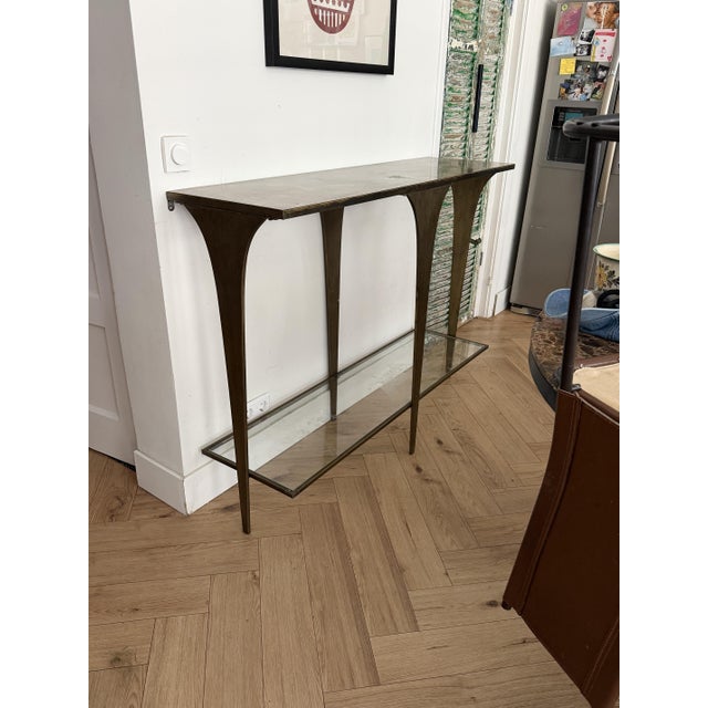 1960s Mid-Century Wall-Mounted Console Table in Brass with Glass Shelf, 1960 For Sale - Image 5 of 7