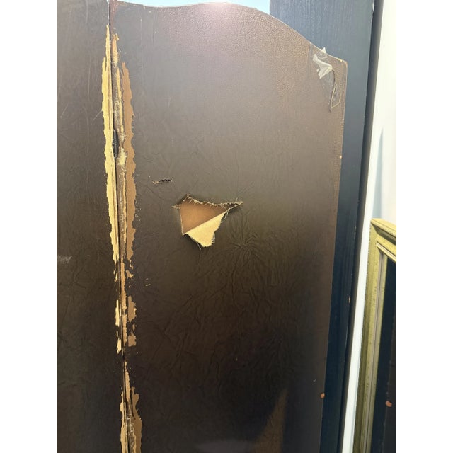 Brown Antique Painted Leather Screen For Sale - Image 8 of 8