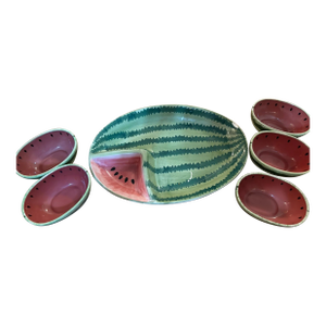 Vintage Watermelon Design Ceramic Serving Bowls and Tray-Set of 6