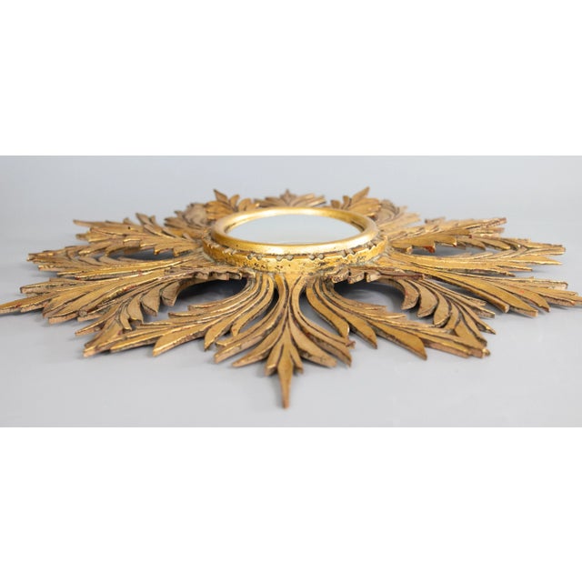 Vintage French Giltwood Sunburst Convex Mirror, 1950s For Sale - Image 4 of 8