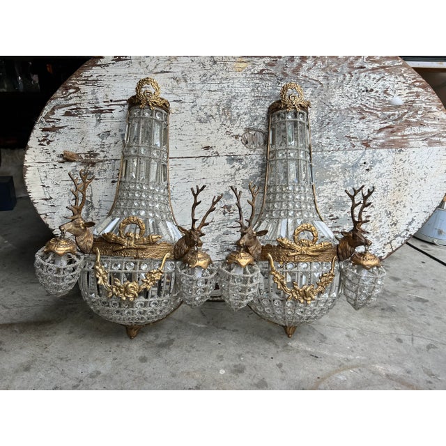 Art Nouveau 1980s Gold Deer Head Sconces - a Pair For Sale - Image 3 of 8