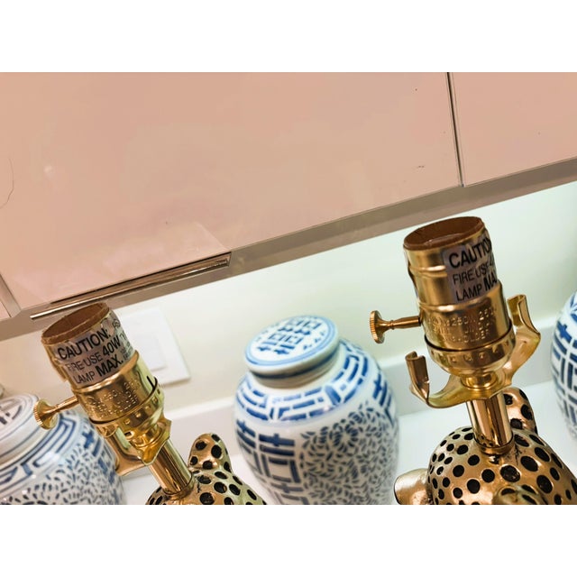 Contemporary Gold Cheetah Animal Print Tiger Table Lamps With Pleated Shades - A Pair For Sale - Image 10 of 12