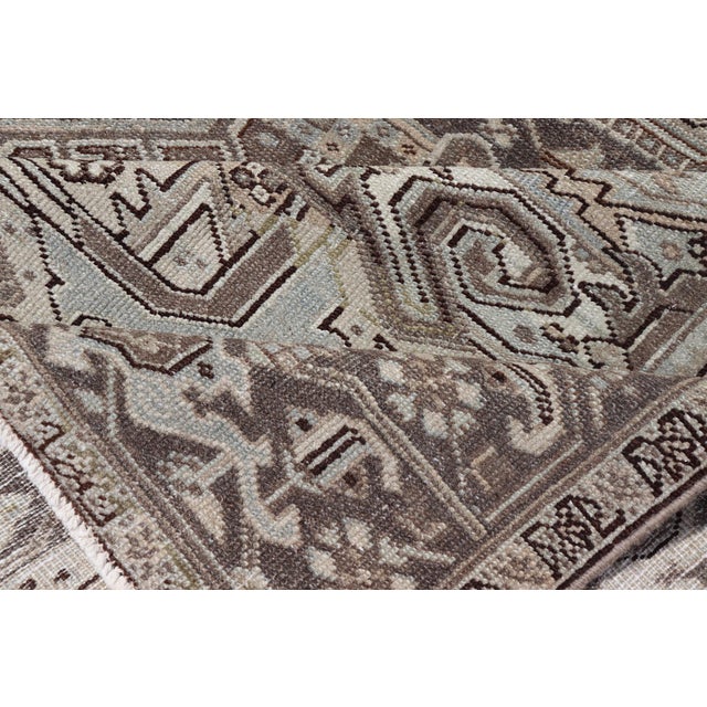 Antique Persian Heriz Rug With Geometric Medallion and Soft Neutral Tones For Sale - Image 14 of 15