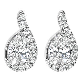 14K White Gold 5/8 Cttw Lab Grown Diamond Tear Drop Halo Stud Earring For Sale