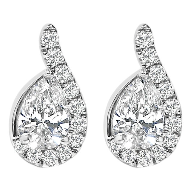 14K White Gold 5/8 Cttw Lab Grown Diamond Tear Drop Halo Stud Earring For Sale
